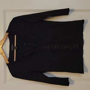 WHBM Black ruffle detail cardigan.